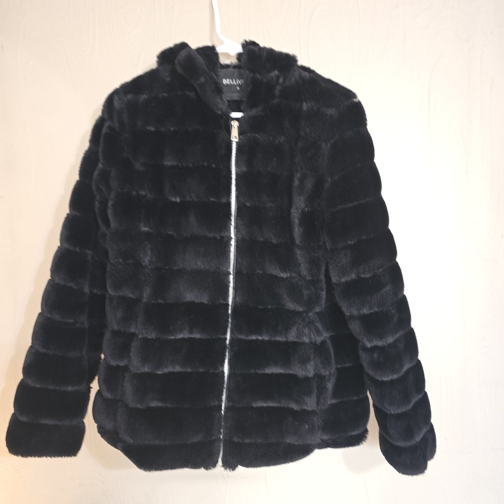 Bellivera Womens Faux Fur Coat, Fall Reversible L Casual Hooded Jacket 3466W